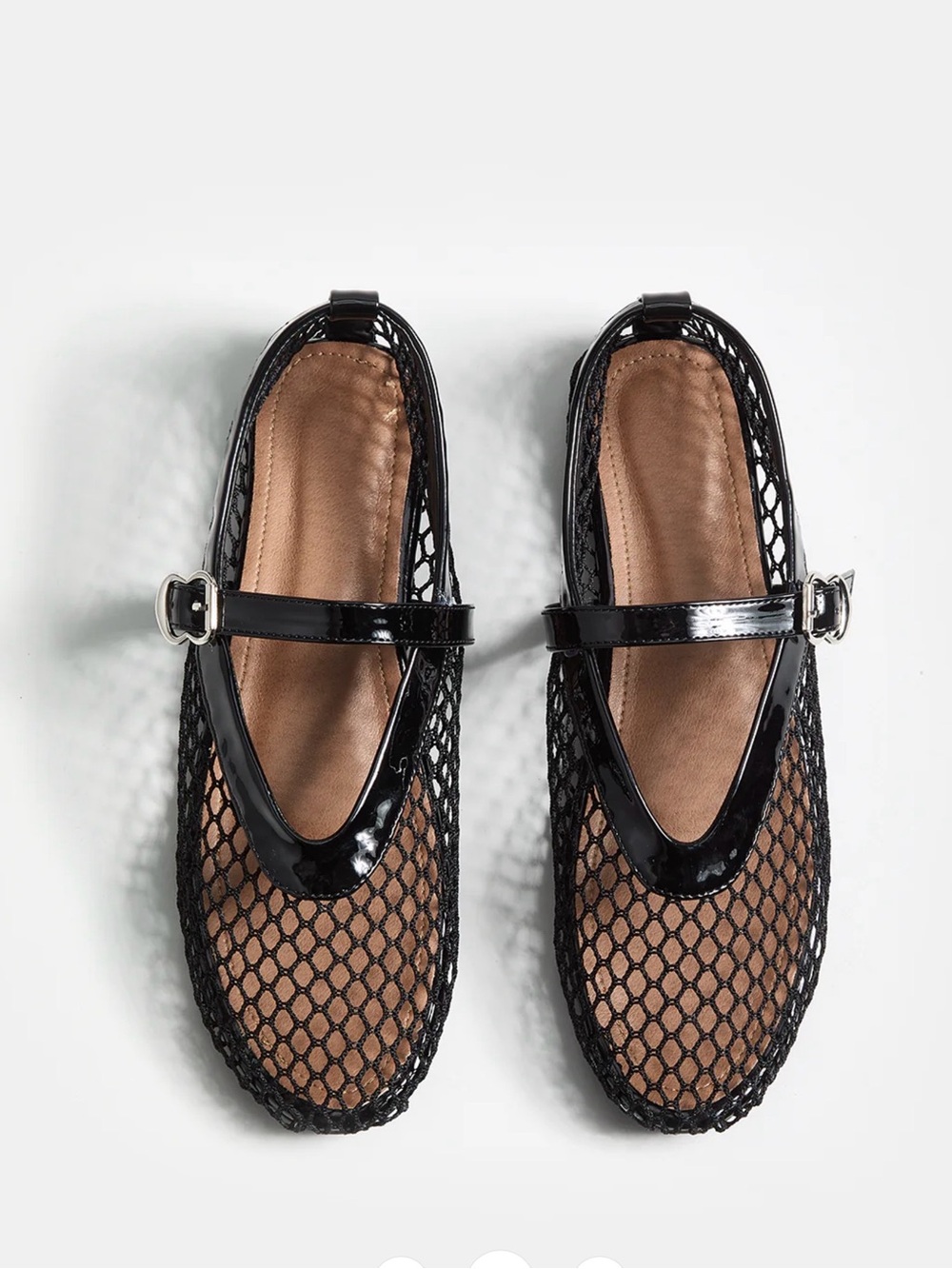 Commense Genuine Leather Mesh Ballet Flats - Women Shoe -Black